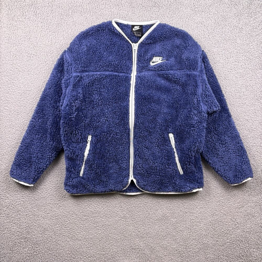 Nike Jacket Womens Small Blue Sherpa Fleece Hoodie Long Sleeve Full Zip